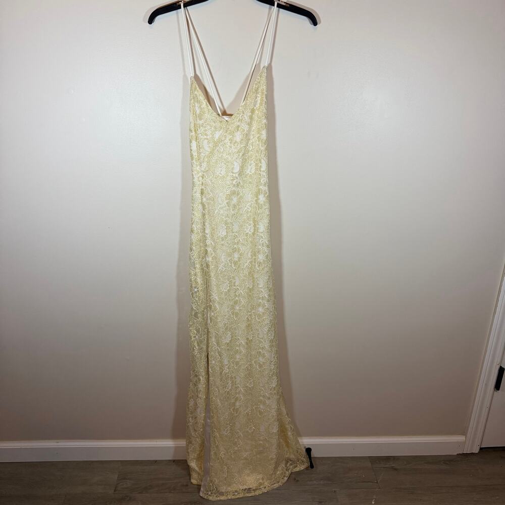 Alamour the Label Cream Gold Lace Maxi Dress Women S Spaghetti Straps V-Neckline